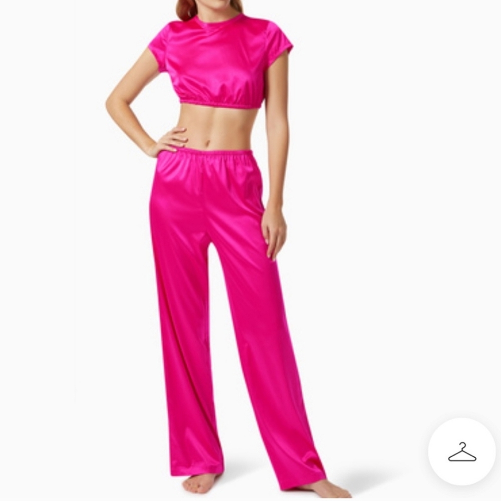 NWT Skims XXS Pink Satin Woven Shine Open Back Crop Top